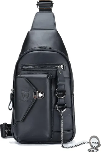 BULLCAPTAIN Bolso bandolera de cuero genuino para hombre bandolera con soporte para teléfono celular cadena en el pecho mochila de hombro XB-520 M