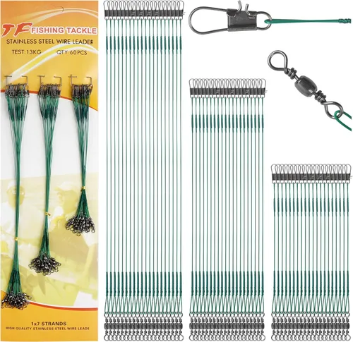 Miniatura 9 de OROOTL Fishing Leaders Kit, 60pcs Stainless Steel Fishing Leaders Saltwater Wire Leader Lines with Swivels Snaps Fishing Tackle Lures Bait Hook