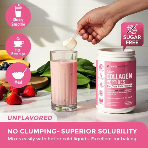 Miniatura 6 de Polvo de proteína de colágeno múltiple, tipo I, II, III, V, X - 5 péptidos de colágeno hidrolizados, para piel, cabello, uñas y articulaciones