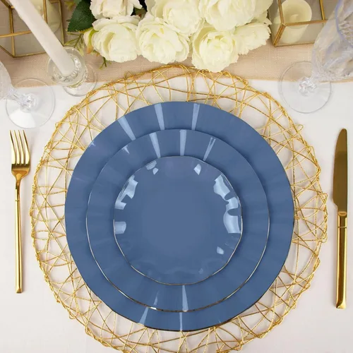 Miniatura 193 de Tableclothsfactory Paquete de 10 platos redondos de plástico negro de 6 pulgadas para ensalada de postre, platos desechables con borde ondulado