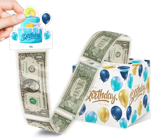 Caja de dinero de feliz cumpleaños para regalo en efectivo, incluye tarjeta de feliz cumpleaños y 35 bolsas transparentes, divertido regalo de