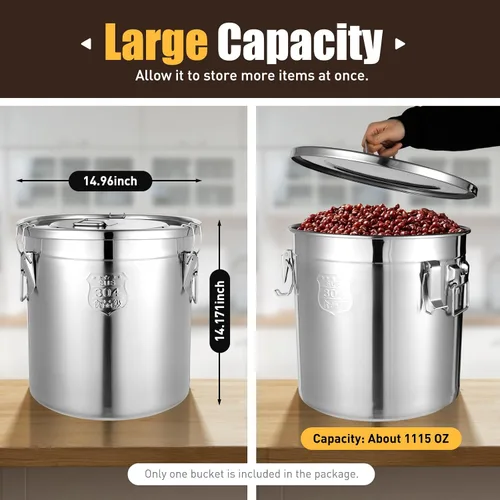 Miniatura 4 de Recipiente hermético de acero inoxidable para cocina, recipientes de cereales de arroz para el hogar, cocina, alimentos, harina de frijoles, aceite