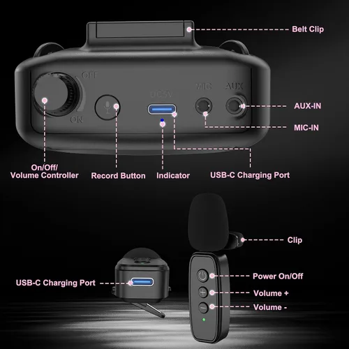 Miniatura 7 de TRELC Amplificador de Voz Inalámbrico con Micrófono Lavalier, Altavoz de Solapa Inalámbrico Portátil Recargable con Clip para Profesores, Reducción