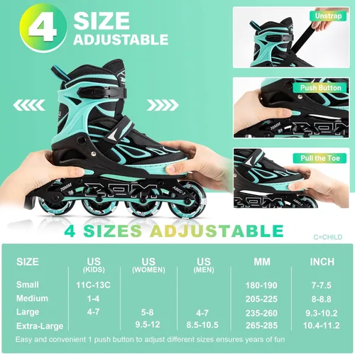 Miniatura 3 de 2PM SPORTS Vinal - Patines en línea ajustables intermitentes para niñas, todas las ruedas se iluminan, divertidos patines iluminadores para niños