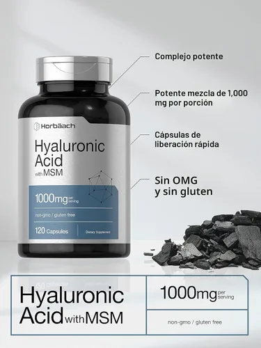 Miniatura 3 de Horbäach Ácido hialurónico con MSM 1000 mg 120 cápsulas Suplemento sin OMG y sin gluten Fórmula biodisponible