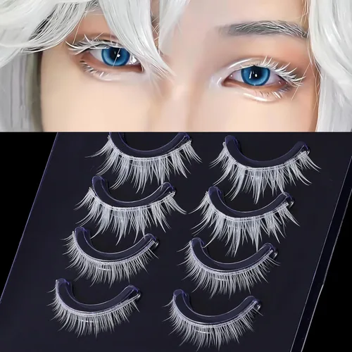 Miniatura 12 de Pestañas Postizas Blancas de Halloween Herramientas de Extensión de Pestañas Blancas para Ojos Anime Cosplay Maquillaje de Aspecto Natural Pestañas