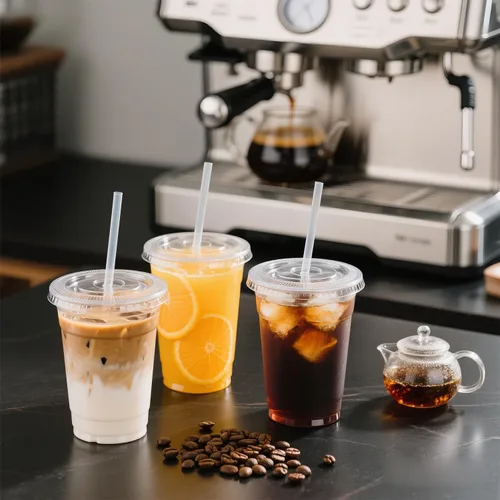 Miniatura 5 de Ginkgo Paquete de 100 vasos de plástico transparente de 24 onzas con tapas y pajitas, tazas desechables para café helado para batidos, limonada