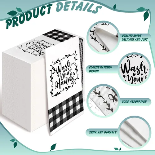 Miniatura 3 de 200 servilletas desechables para invitados, toallas de mano de papel para baño, toallas de papel en blanco y negro, decoración de casa de campo