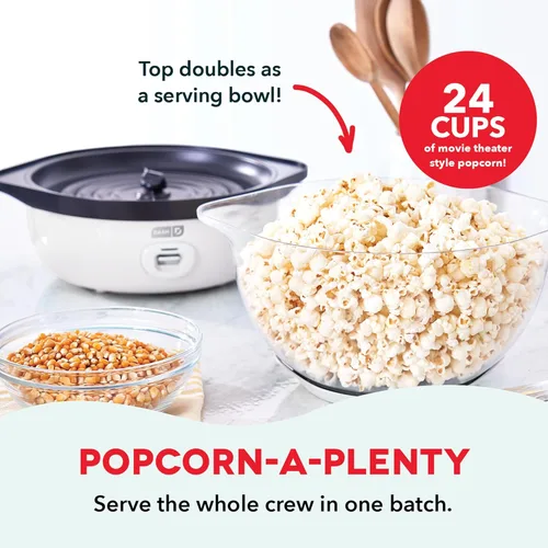 Miniatura 2 de DASH SmartStore™ Deluxe Máquina de palomitas de maíz con agitación, máquina eléctrica de palomitas de maíz con aceite caliente y tapa grande