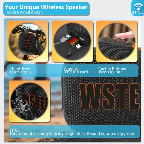 Miniatura 9 de Altavoz Bluetooth portátil, altavoz Bluetooth portátil inalámbrico con radio FM BT5.3 TF tarjeta USB, sonido estéreo TWS emparejamiento, altavoz