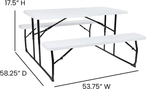 Miniatura 3 de Flash Furniture Insta-Fold - Mesa de picnic plegable de grano de madera blanca para adultos, mesa plegable de 4.5 pies