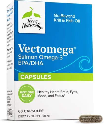 Terry Naturally Vectomega - 60 cápsulas - Omega-3 de salmón, incluyendo EPA y DHA - Sin OMG, sin gluten - 60 porciones