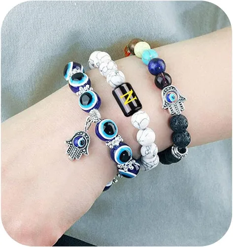 Miniatura 2 de PANSHI Initial Bracelets for Women Trendy Evil Eye Crystal Beaded Bracelets for Women