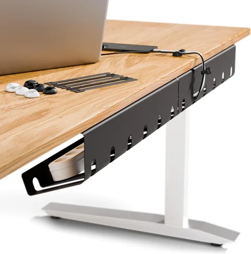 Miniatura 10 de PAMO Organizador de cables debajo del escritorio para un fácil montaje debajo de la mesa I Juego de 2 – con 10 bridas para cables I Organizador