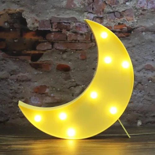 Miniatura 7 de Letreros LED de marquesina en forma de luna, luces nocturnas iluminadas a pilas, lámpara de luna creciente para dormitorio, Navidad, decoración