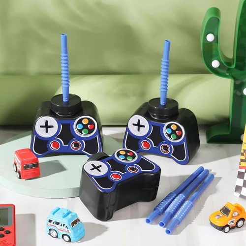 Miniatura 4 de Mifoci Vasos de plástico para fiestas de videojuegos, 12 unidades, con popote y tapa, 10 onzas, tazas temáticas de cumpleaños para jugadores