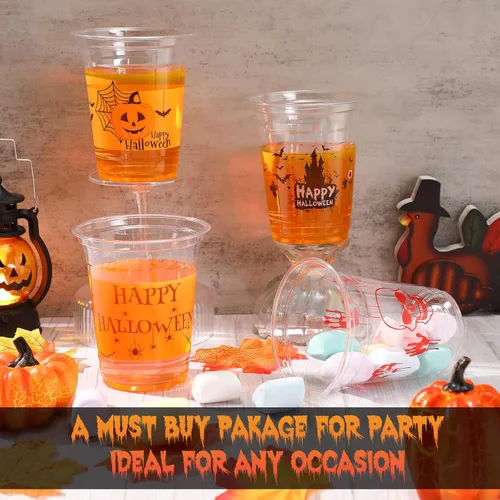 Miniatura 7 de CHENGU Vasos de plástico transparente desechables para fiesta de Halloween, vasos de plástico transparente impresos para decoración de fiestas