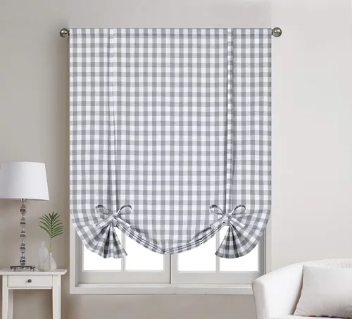 Miniatura 3 de Decotex 1 panel de cortina para ventana con bolsillo para cortinero a cuadros de búfalo (42 x 63 pulgadas, negro/blanco)