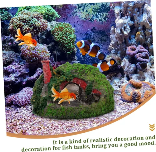 Miniatura 7 de balacoo Decoración de acuario Hobbit House Resina Betta Escondite Cueva Rockery Accesorios de paisajismo Decoración Hobbit Decoración de pecera