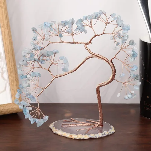 Miniatura 3 de rockcloud Árbol de dinero de cristal aguamarina con base de ágata, árbol bonsái de Feng Shui de la suerte para decoración de oficina y hogar