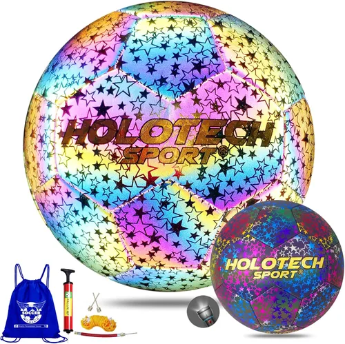 WTOPSBO - Balón de fútbol tamaño 4/5, pelota de fútbol holográfica reflectante brillante, pelotas de fútbol de cuero PU brillante para juegos