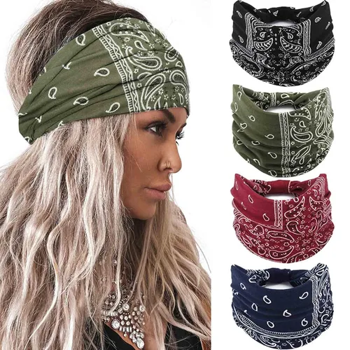 Miniatura 9 de Acenail Diademas anchas para mujer, turbante anudadas, elásticas antideslizantes, bohemias, para entrenamiento, leopardo, yoga, bufandas de algodón