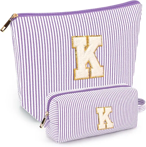 Miniatura 39 de 2 piezas de bolsas de maquillaje iniciales para mujeres: bolsa de cosméticos para viaje y artículos de tocador - Regalos de cumpleaños para niñas