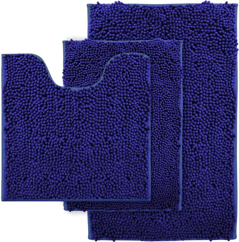 Miniatura 9 de Alfombra de baño azul, súper suave, antideslizante, lavable a máquina, se seca rápidamente, juego de baño ultrasuave de 3 piezas cian-azul