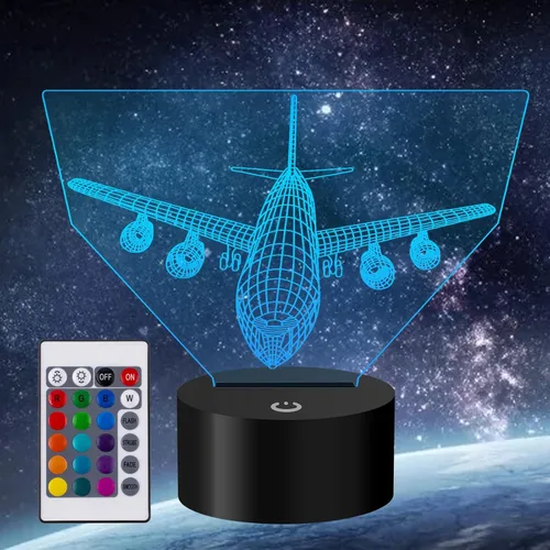 Miniatura 3 de Lámpara de ilusión de avión 3D con luz nocturna de avión con 7 colores cambiantes, control táctil con cable USB, LED, juguete de combate, lámparas