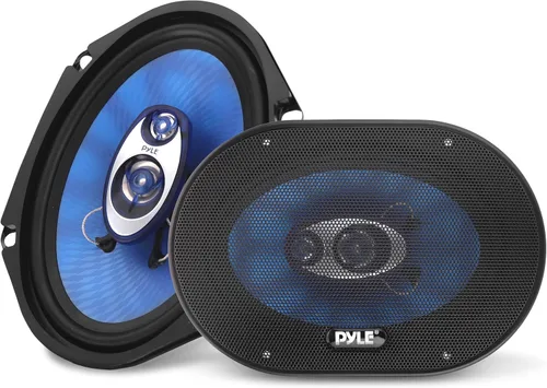 Pyle Altavoz de sonido de coche de 6” x 8” (par) – Cono de inyección de poliéster azul mejorado de 3 vías 360 vatios con borde de goma de butilo no