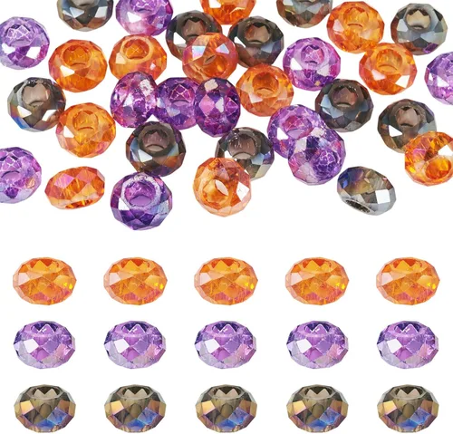 Miniatura 20 de Cheriswelry 90 cuentas europeas de cristal en forma de dona, cuentas transparentes con agujeros grandes, abalorios de cristal de 25/64 pulgadas 9