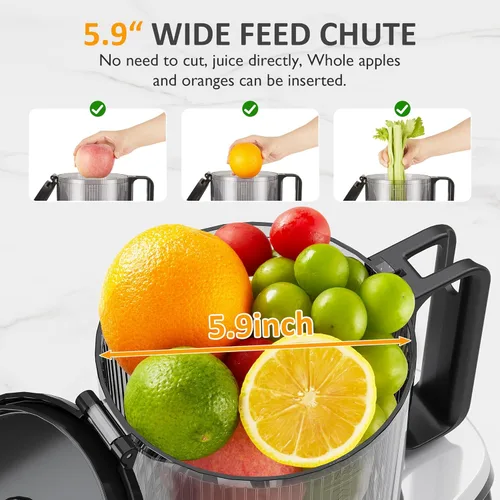 Miniatura 2 de Sunvivi Exprimidor de prensa en frío con conducto de alimentación de 5.9 pulgadas de ancho, máquinas exprimidoras de masticación lenta de 150 W