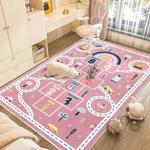 Miniatura 5 de Alfombra de juego para niños, alfombra de automóvil de Hopscotch de 5 x 8 pies, extra grande para dormitorio de niñas, aula, aprendizaje educativo