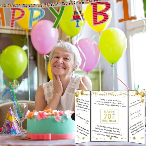 Miniatura 4 de Roetyce Decoraciones de cumpleaños de 70 años, libro de invitados de feliz cumpleaños 70 de oro negro, regalos de cumpleaños 70 para mujeres