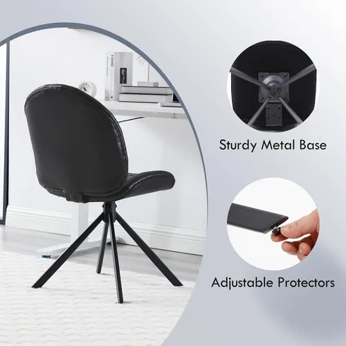Miniatura 4 de Silla de oficina giratoria de piel sintética, sin ruedas, pequeña y cómoda silla de escritorio sin brazos de mediados de siglo, bonitas sillas
