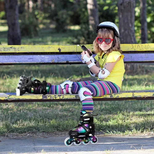 Miniatura 6 de Nattork Patines en línea ajustables para niños y adolescentes con ruedas iluminadas, color degradado, deslizamiento suave Negro
