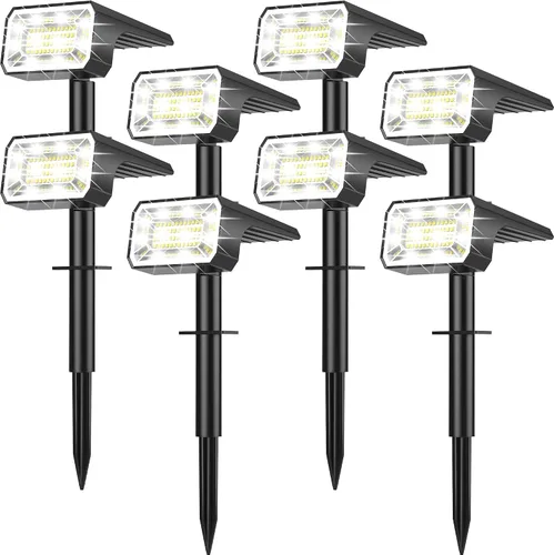 Focos solares para exteriores, impermeables, IP65, [8 paquetes/100 LED/4 modos] 2 en 1, focos solares de paisaje, encendido/apagado automático de