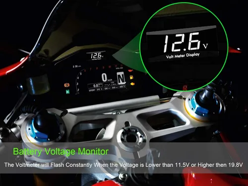 Miniatura 2 de Kinstecks Voltímetro de motocicleta DC 12V Medidor de voltímetro digital Pantalla LED Medidor de voltaje para motocicleta Monitor de voltaje