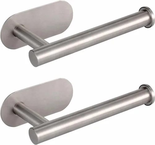 Soporte para papel higiénico autoadhesivo, sin taladrar para baño, baño, baño, soporte de pared, acero inoxidable (paquete de 2, níquel cepillado)