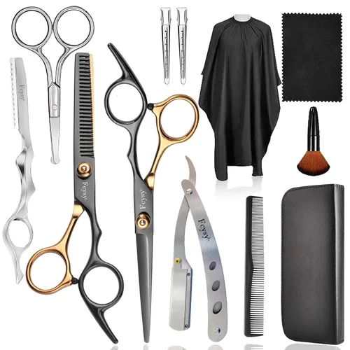 Miniatura 8 de Fcysy Kit de tijeras de peluquero profesional – Tijeras de adelgazamiento para cortar el cabello, mezclar y recortar, tijeras de peinado de pelucas