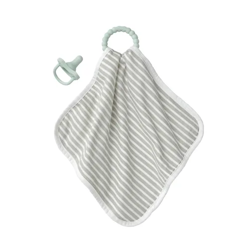 Dr. Brown's Lovey - Manta con anillo de mordedor y chupón HappyPaci de una pieza de silicona 100% de silicona, juego de manta de seguridad calmante