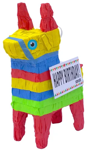 Bonita piñata de burro de 12 pulgadas prerellena con cantidades variadas de caramelos populares y etiqueta de mensaje adjunta para amigos, familia,