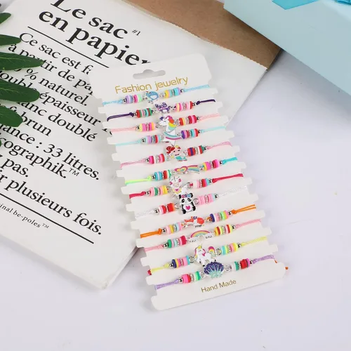 Miniatura 7 de MJartoria Juego de 24 pulseras y collares tejidos de amistad para niñas con dije de panda de unicornio, joyería de amistad, regalo de unicornio