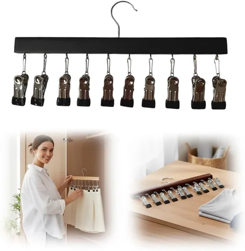 Organizador de leggings para armario, perchas para pantalones con 10 clips, gancho de almacenamiento para ropa y sombreros, organizador colgante de