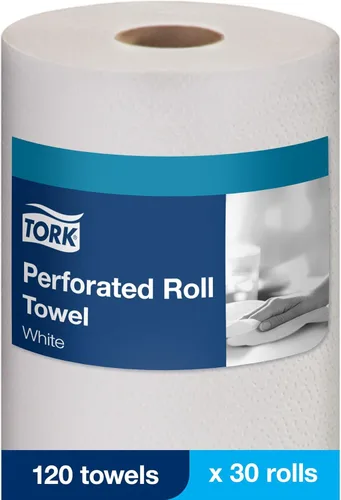 Miniatura 2 de Tork HB9201 Rollo de toallas perforadas de tamaño conveniente blanco, certificado compostable, 30 x 120 toallas