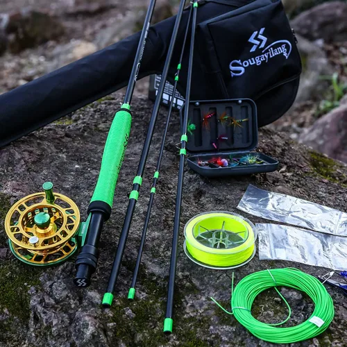 Miniatura 7 de Sougayilang Kit Combo de Iniciación de Pesca con Mosca Estándar, Caña de Mosca de 9 Pies Peso 5/6 con Mango SuperPolymer, Accesorios, Estuche