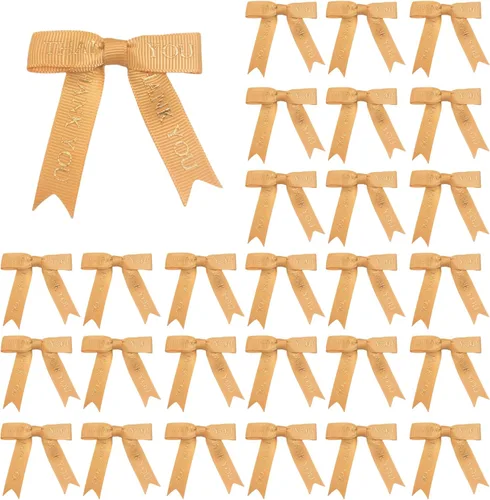 Miniatura 22 de Meseey 30 lazos de cinta con estampado dorado de agradecimiento de 2.5 pulgadas, lazos pequeños para envolver regalos Blanco