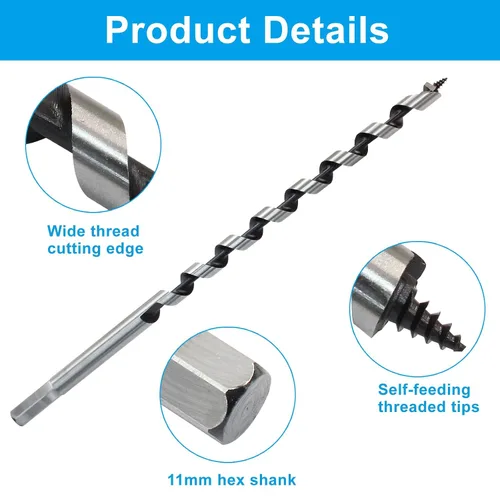 Miniatura 4 de Broca de taladro para madera de 1/2 pulgada de diámetro, broca de taladro de barco de 12 pulgadas de largo para madera suave y dura, broca