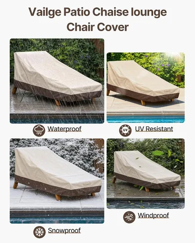 Miniatura 6 de Vailge Funda impermeable para tumbona de patio, 600D resistente al aire libre, fundas para muebles de patio, resistentes a los rayos UV, paquete