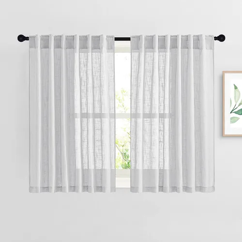 Miniatura 24 de NICETOWN Cortinas de lino semitraslúcidas para dormitorio, bolsillos para barra y pestaña trasera, tratamientos de ventana transparentes de lino